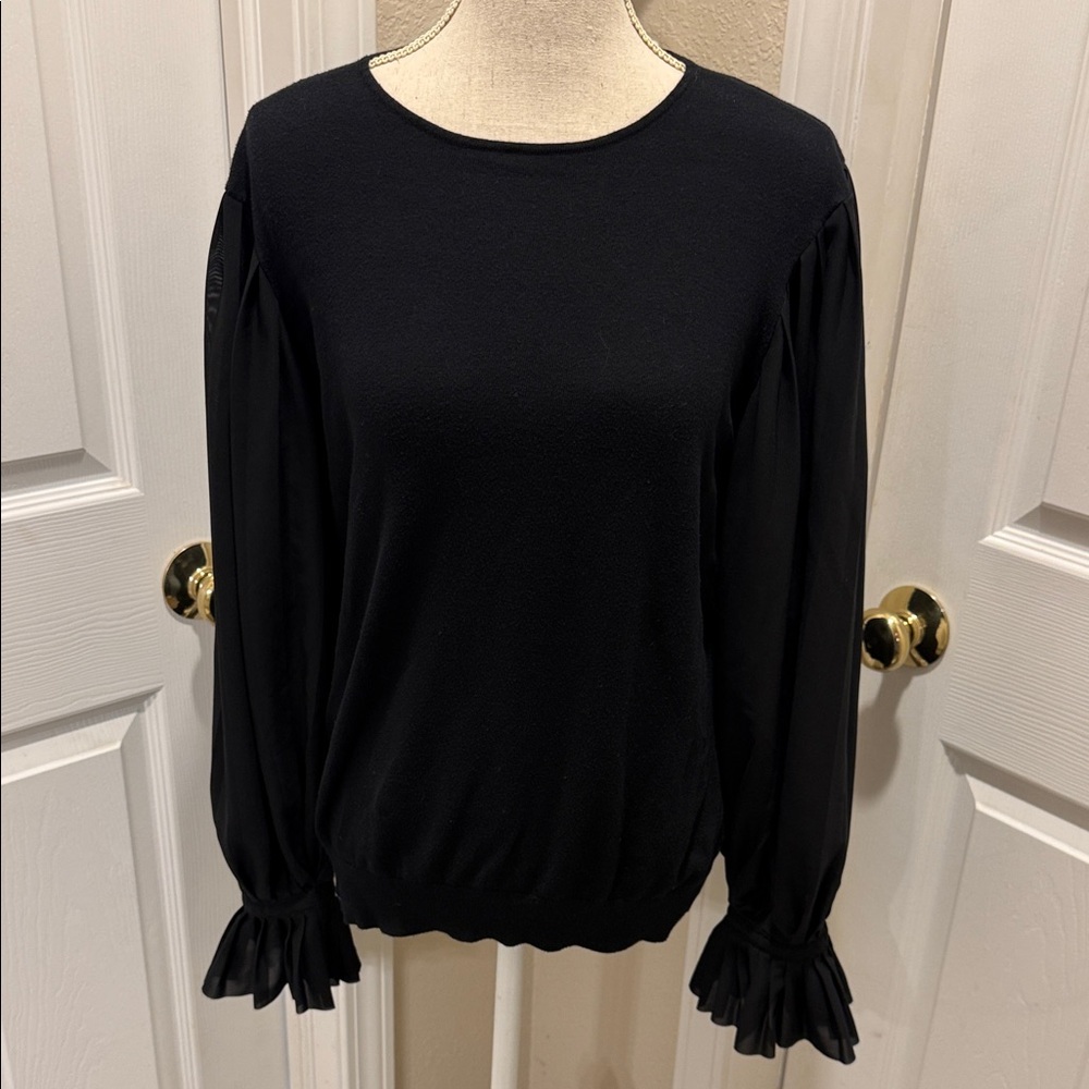 Ralph Lauren Black Long-Sleeve Ruffle Cuff Top